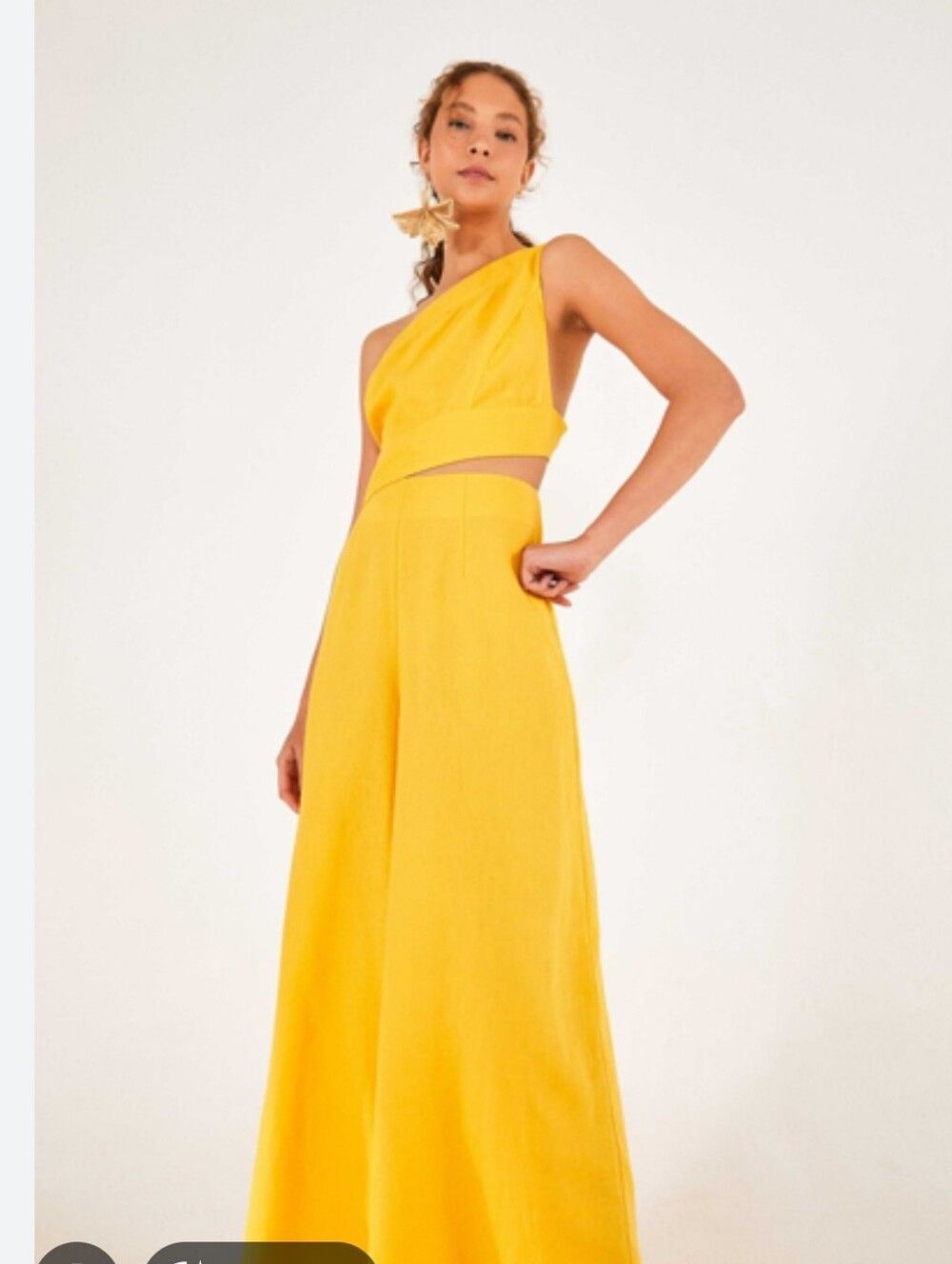 Farm Rio Nwt Asymmetrical  One-Shoulder Yellow Jumpsuit Size Small